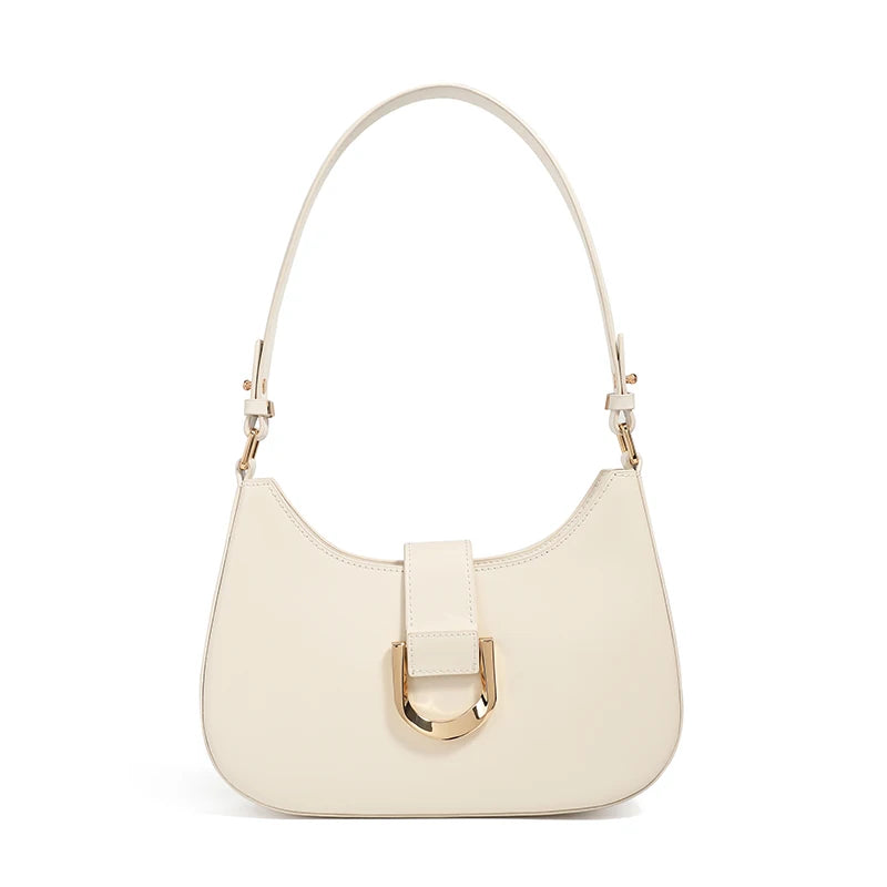 Bolsa de Ombro Curva com Fivela Dourada