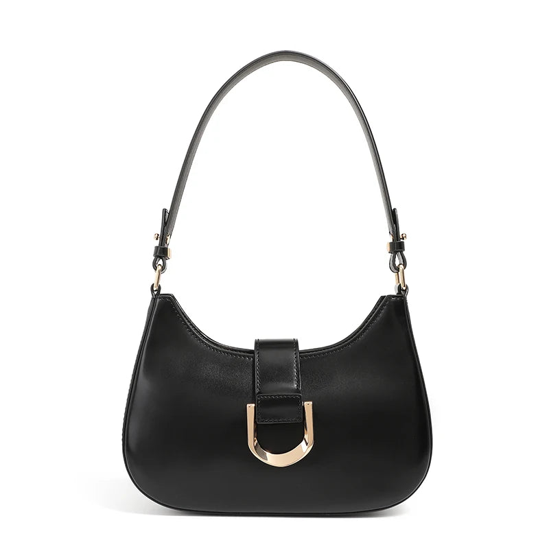 Bolsa de Ombro Curva com Fivela Dourada